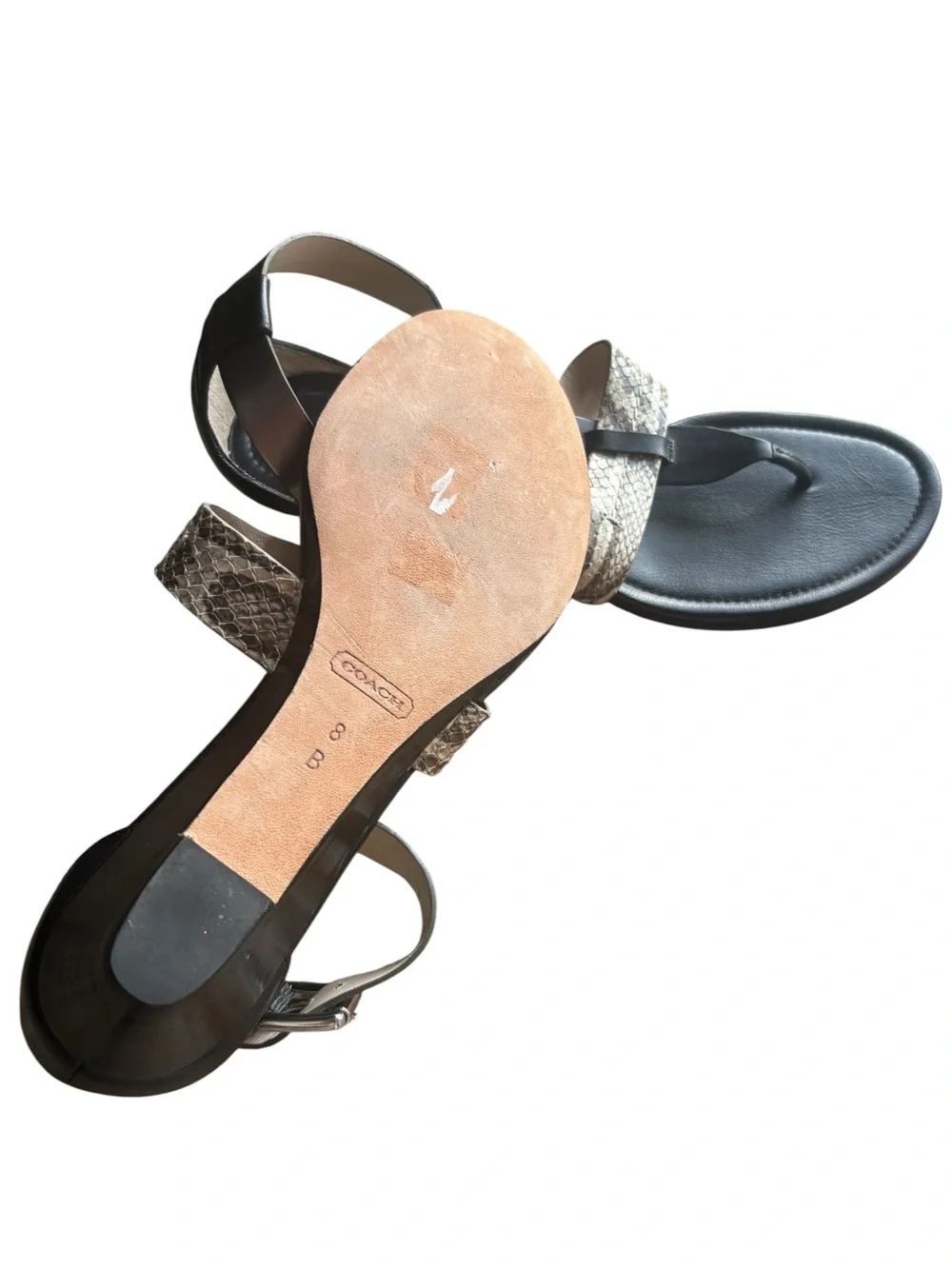 COACH Vachetta Velvet Wedge Thong Sandals with Snakeskin T-Strap Size 8 -- NWOB